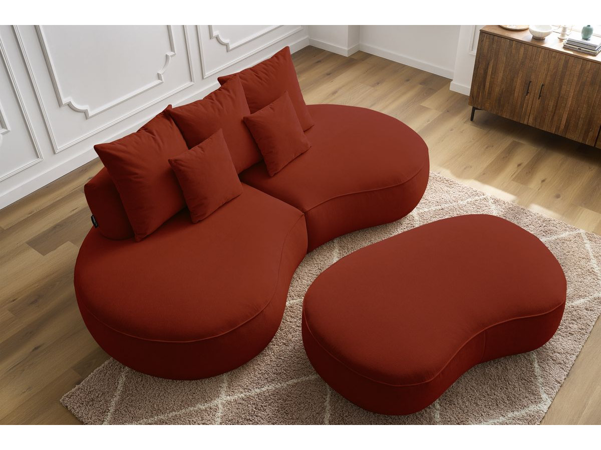 Canapé droit fixe 3 places SAINT-GERMAIN tissu texturé avec pouf