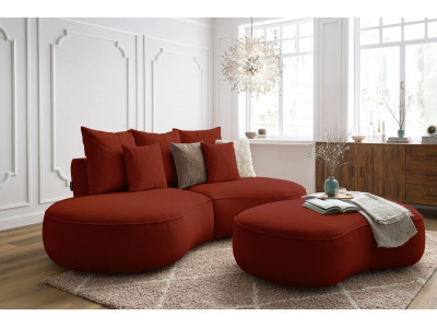 Canapé droit fixe 3 places SAINT-GERMAIN tissu texturé avec pouf