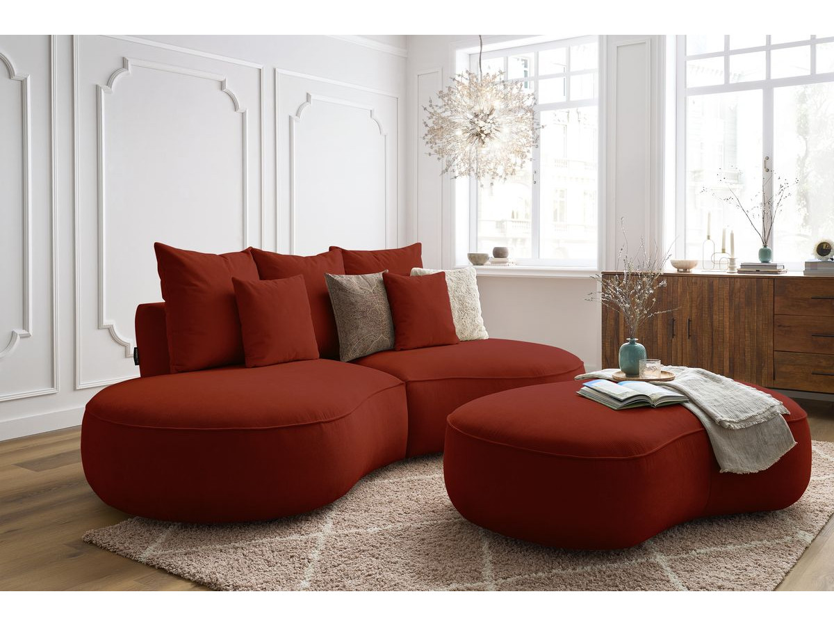 Canapé droit fixe 3 places SAINT-GERMAIN tissu texturé avec pouf