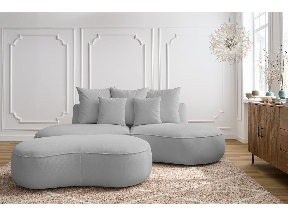 Canapé droit 3 places SAINT-GERMAIN texturé avec pouf gris clair — vue 5