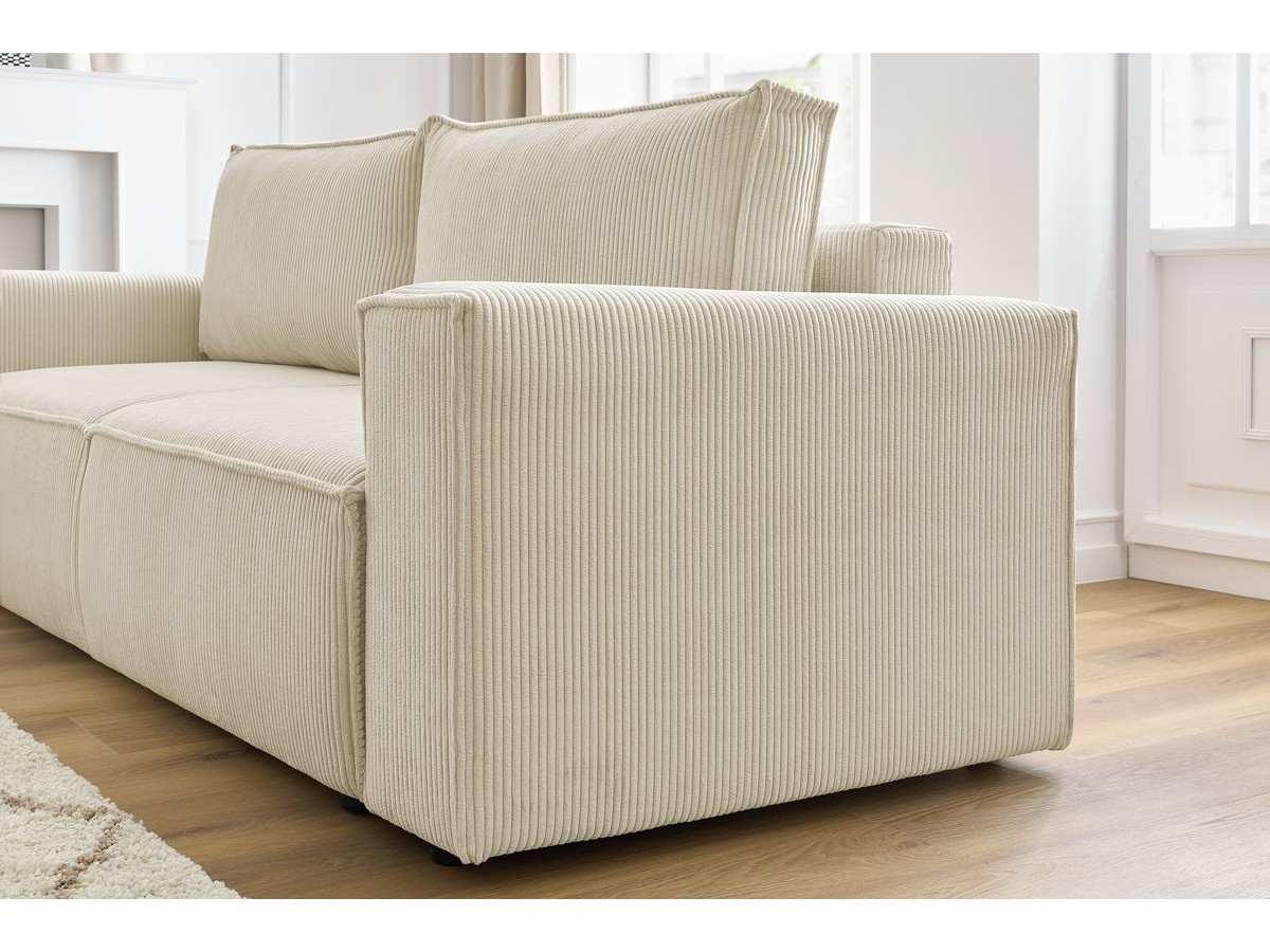 Canapé droit convertible coffre NIHAD velours côtelé avec pouf