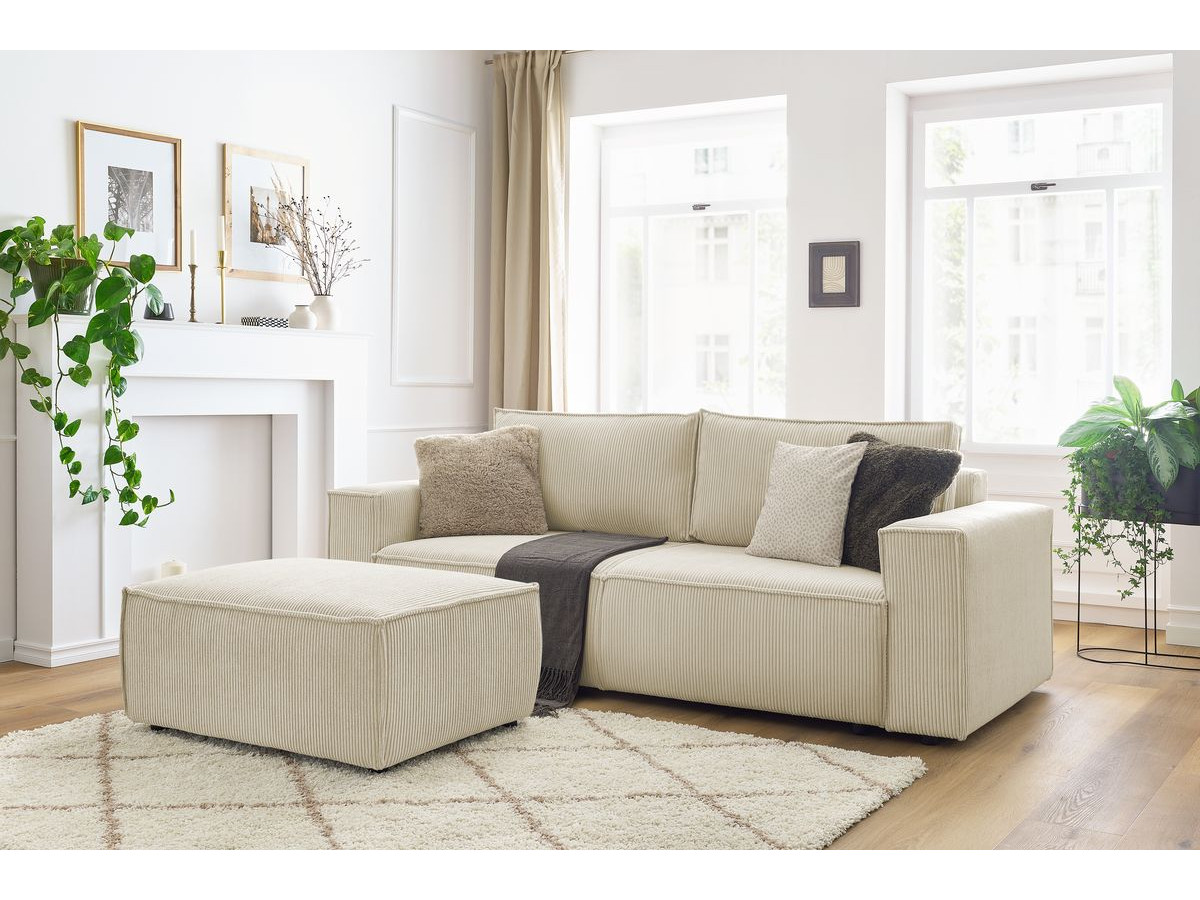 Canapé droit convertible coffre NIHAD velours côtelé avec pouf