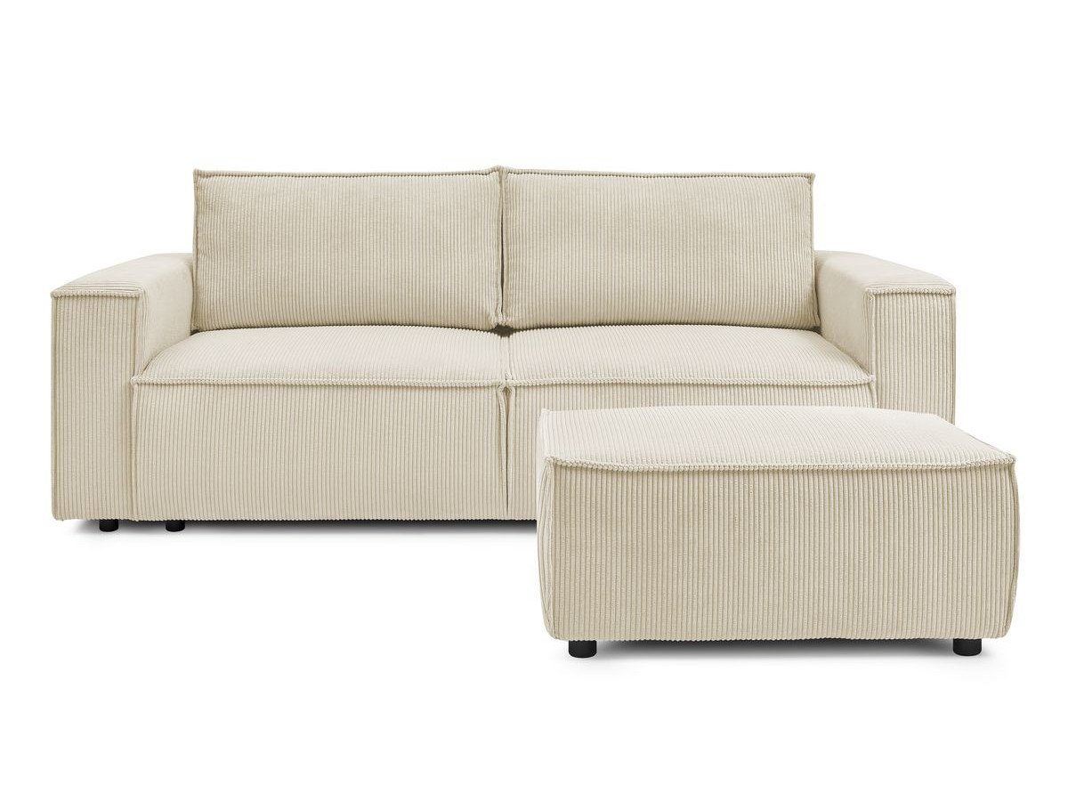 Canapé droit convertible coffre NIHAD velours côtelé avec pouf