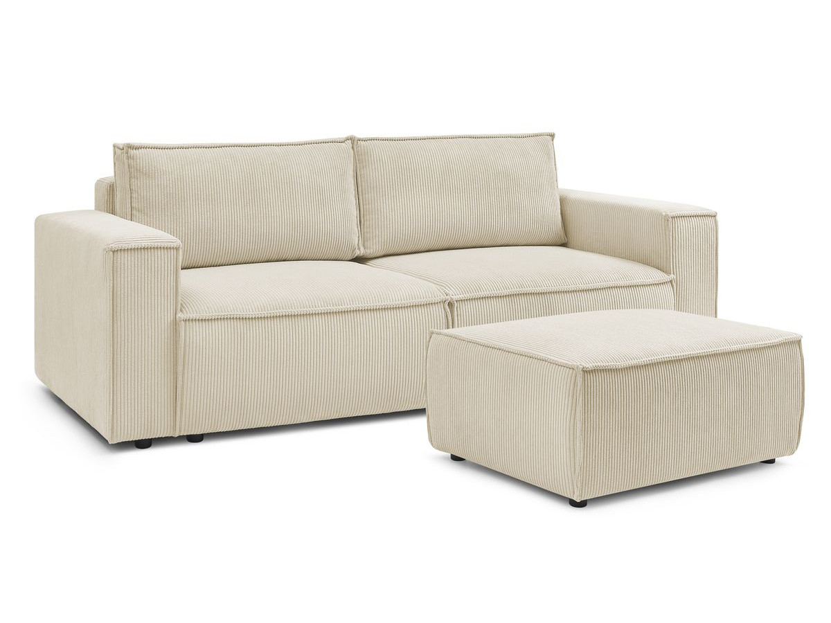 Canapé droit convertible coffre NIHAD velours côtelé avec pouf