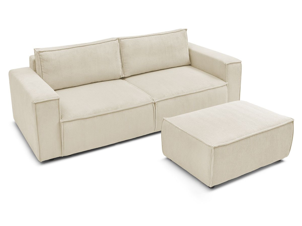 Canapé droit convertible coffre NIHAD velours côtelé avec pouf