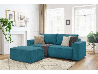 Canapé droit convertible coffre NIHAD velours côtelé avec pouf