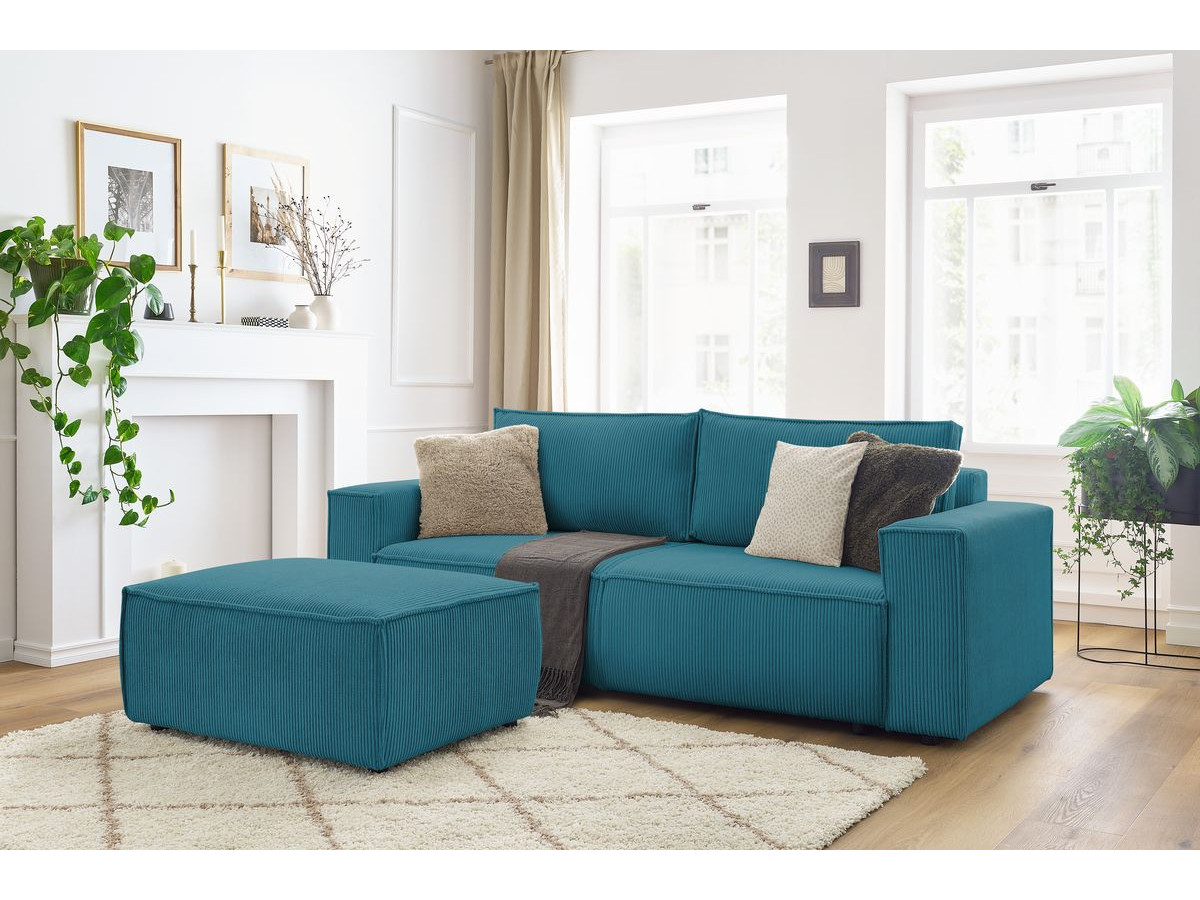 Canapé droit convertible coffre NIHAD velours côtelé avec pouf
