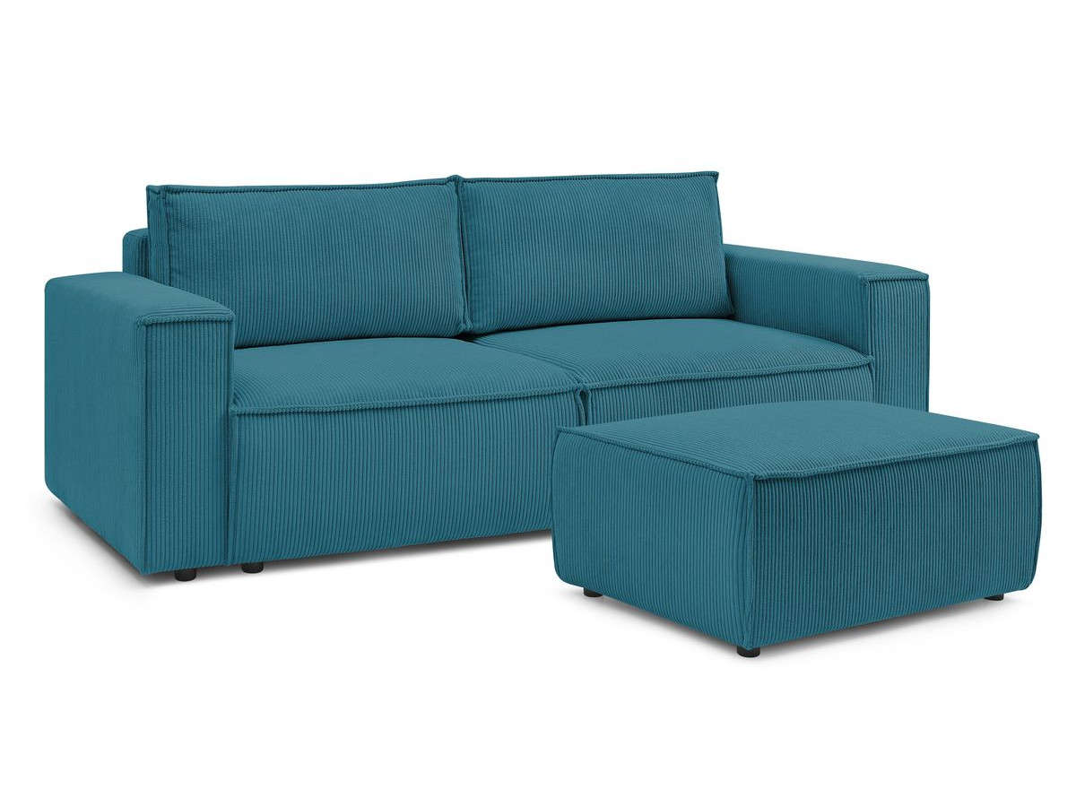 Canapé droit convertible coffre NIHAD velours côtelé avec pouf