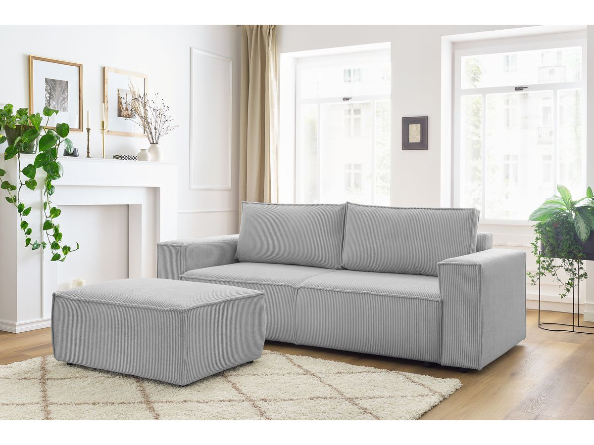 Canapé droit convertible coffre NIHAD velours côtelé avec pouf