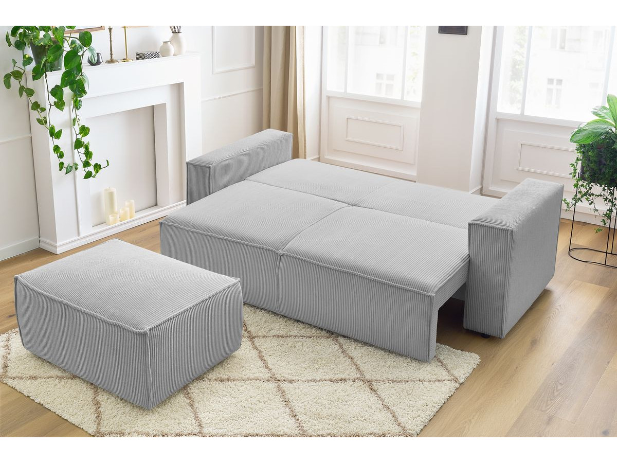 Canapé droit convertible coffre NIHAD velours côtelé avec pouf