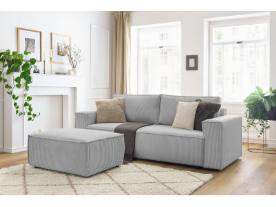 Canapé droit convertible coffre NIHAD velours côtelé avec pouf