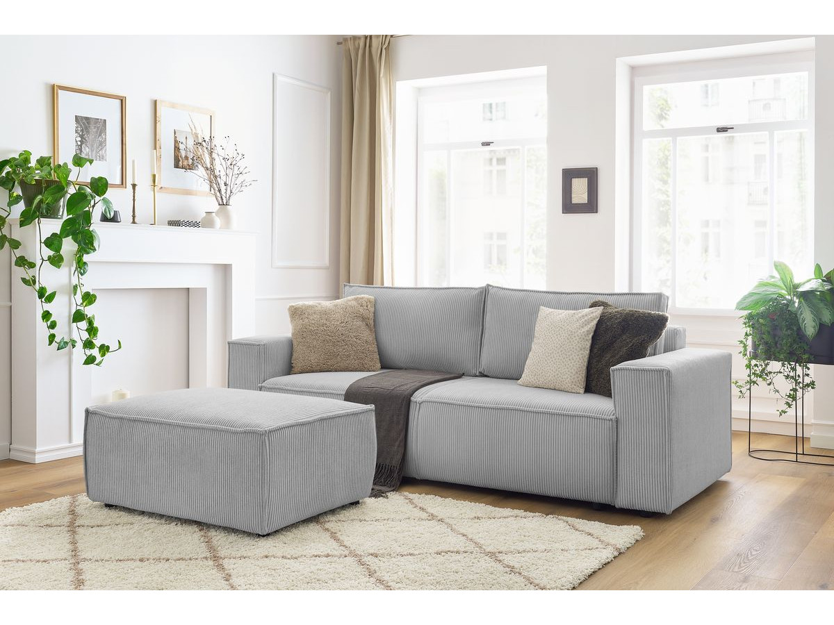 Canapé droit convertible coffre NIHAD velours côtelé avec pouf