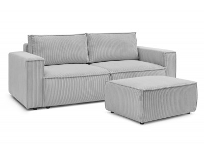 Canapé droit convertible coffre NIHAD velours côtelé avec pouf