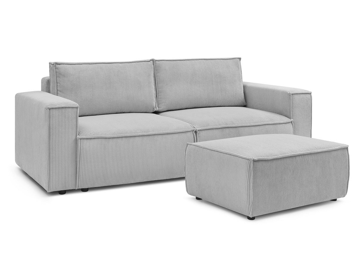 Canapé droit convertible coffre NIHAD velours côtelé avec pouf
