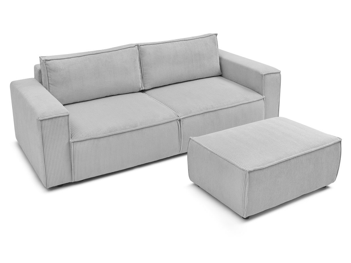 Canapé droit convertible coffre NIHAD velours côtelé avec pouf
