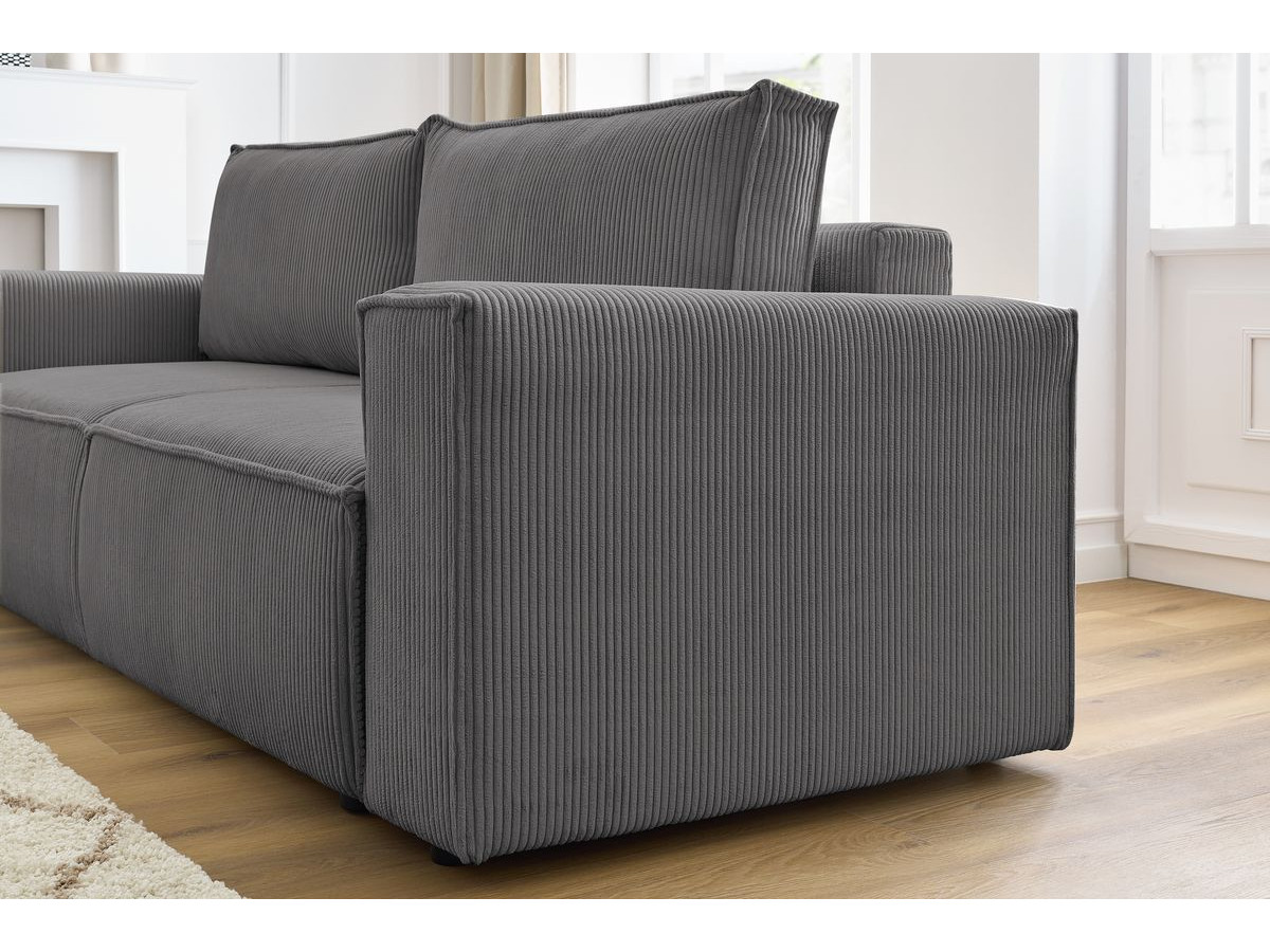 Canapé droit convertible coffre NIHAD velours côtelé avec pouf