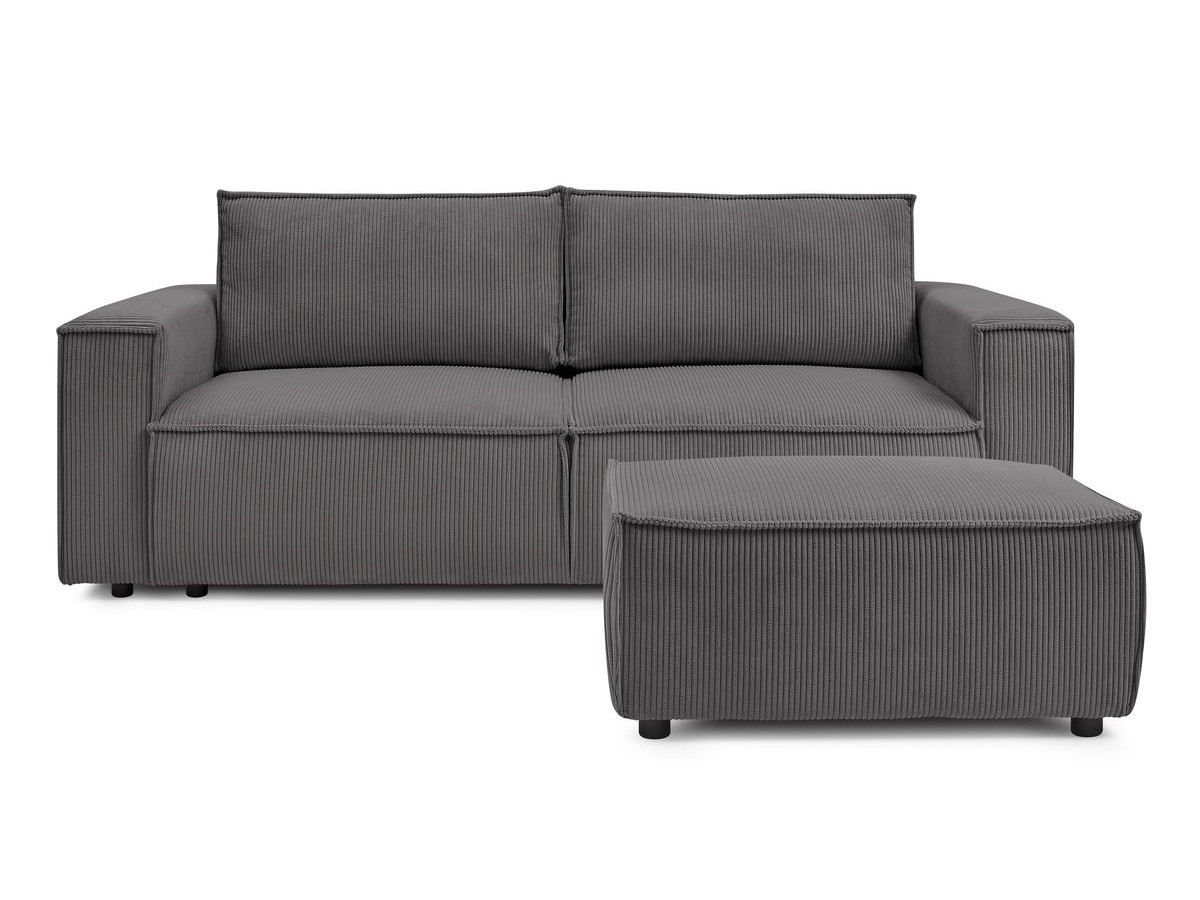 Canapé droit convertible coffre NIHAD velours côtelé avec pouf