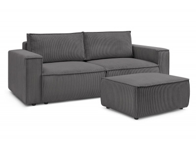 Canapé droit convertible coffre NIHAD velours côtelé avec pouf