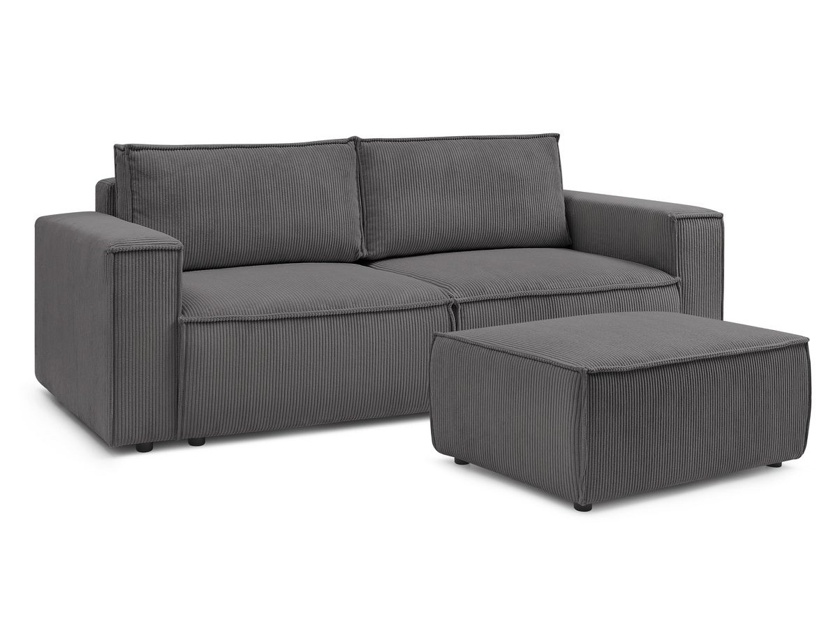 Canapé droit convertible coffre NIHAD velours côtelé avec pouf