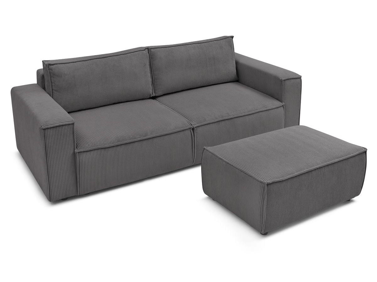 Canapé droit convertible coffre NIHAD velours côtelé avec pouf
