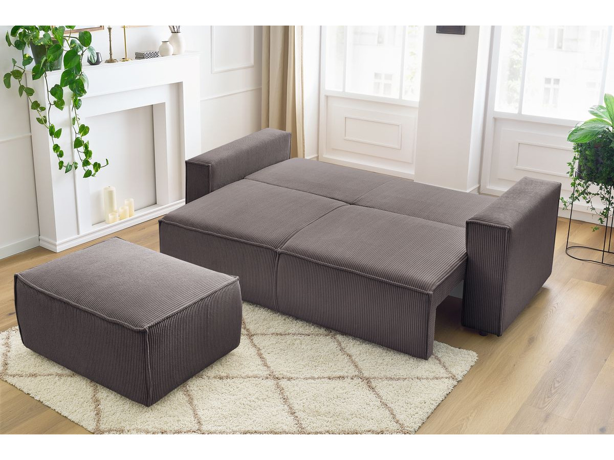 Canapé droit convertible coffre NIHAD velours côtelé avec pouf