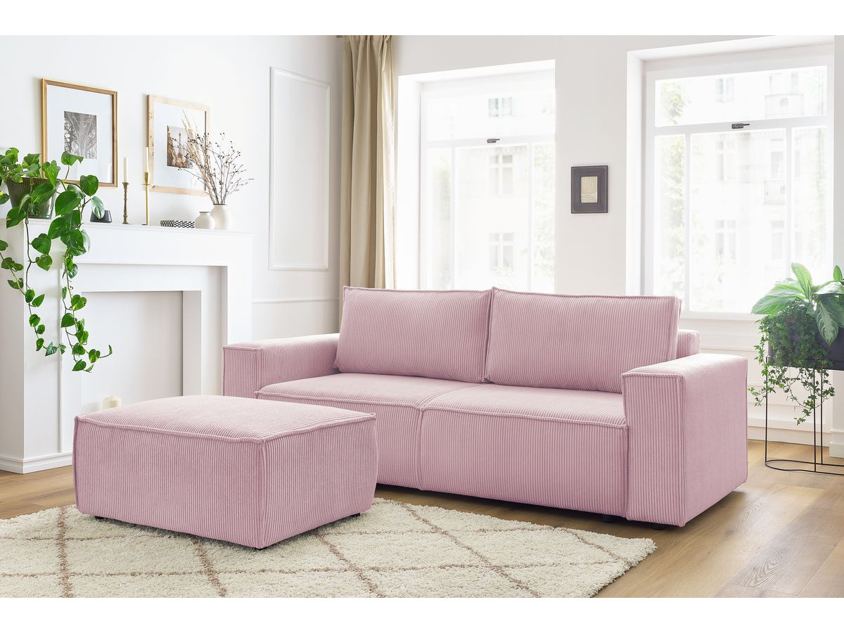 Canapé droit convertible coffre NIHAD velours côtelé avec pouf