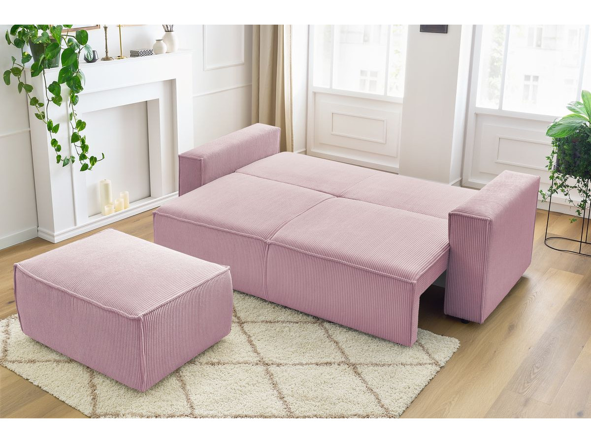 Canapé droit convertible coffre NIHAD velours côtelé avec pouf