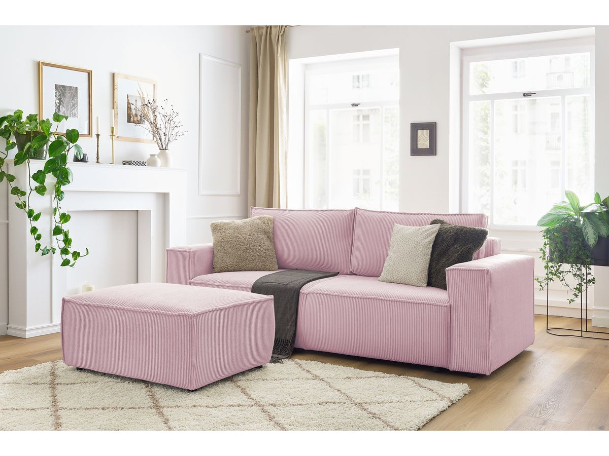 Canapé droit convertible coffre NIHAD velours côtelé avec pouf