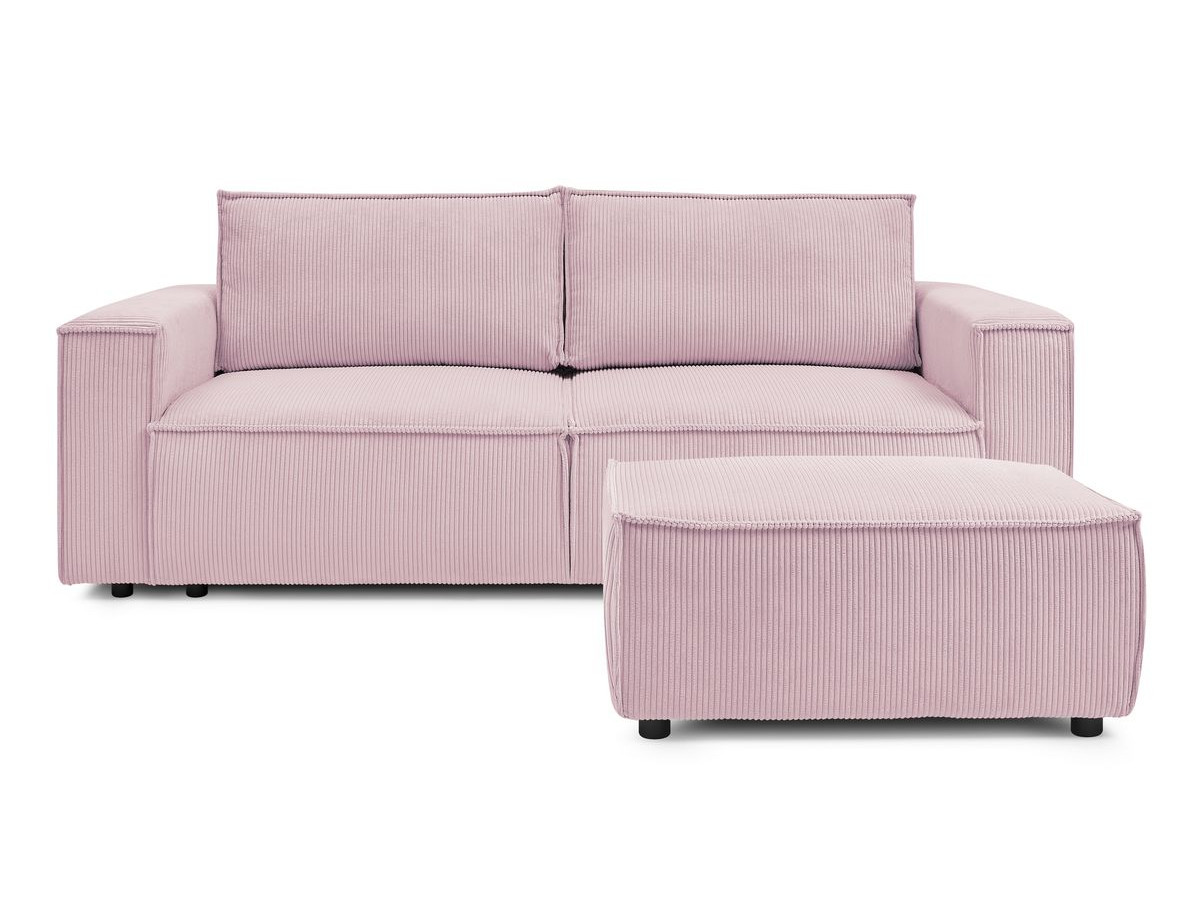 Canapé droit convertible coffre NIHAD velours côtelé avec pouf