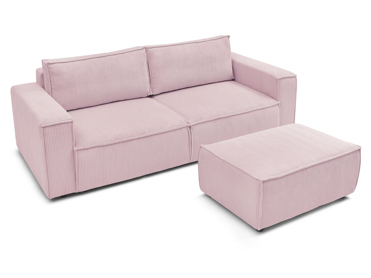 Canapé droit convertible coffre NIHAD velours côtelé avec pouf