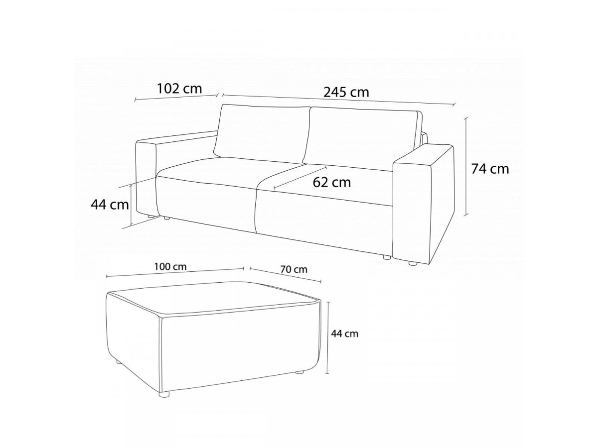 Canapé droit convertible coffre NIHAD velours côtelé avec pouf