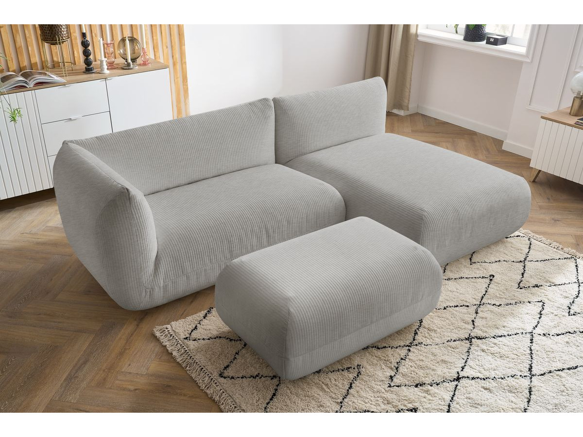 Narożnik nierozkładany LECOMTE z 1 modułem z podłokietnikiem 150 cm, 1 szezlongiem bez podłokietnika i 1 małą pufą