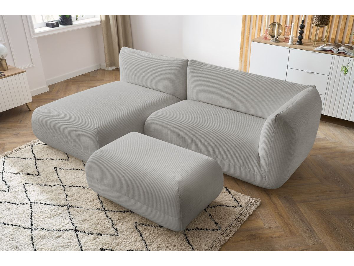 Narożnik nierozkładany LECOMTE z 1 modułem z podłokietnikiem 150 cm, 1 szezlongiem bez podłokietnika i 1 małą pufą