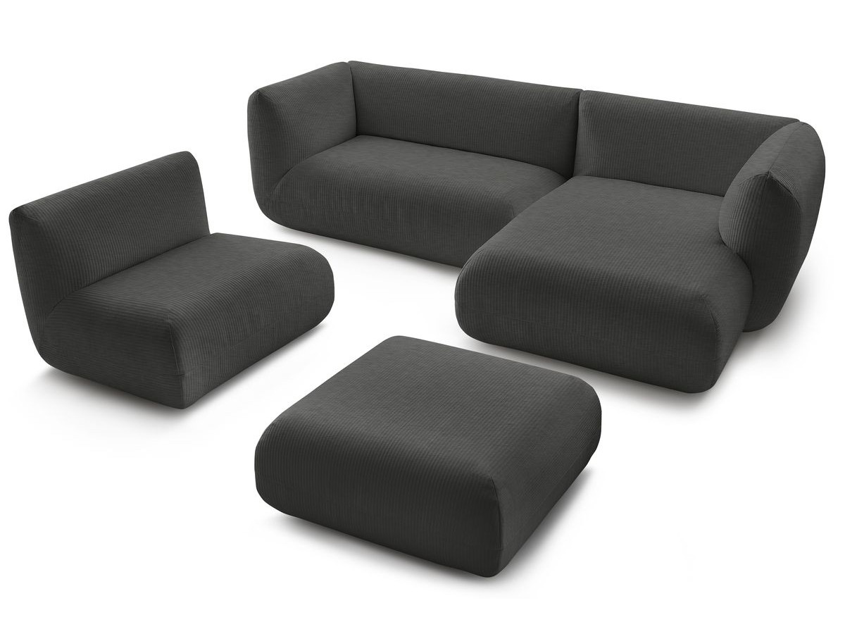 Narożnik modułowy nierozkładany LECOMTE z 1 modułem jednoosobowym i 1 dużym pufem