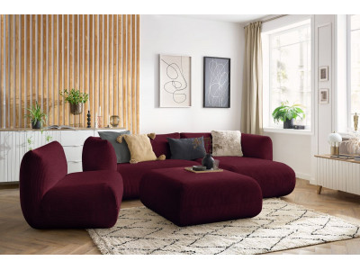 Canapé d'angle fixe modulable LECOMTE avec 1 chauffeuse et 1 grand pouf