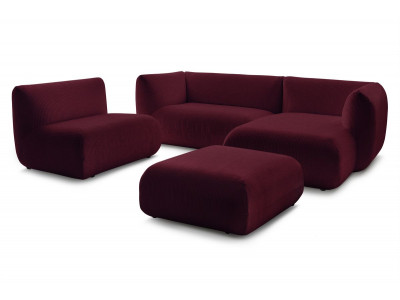Canapé d'angle fixe modulable LECOMTE avec 1 chauffeuse et 1 grand pouf