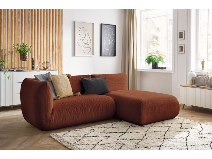 Canapé d'angle fixe 100% modulable LECOMTE avec 1 chauffeuse avec accoudoir et 1 méridienne sans accoudoir