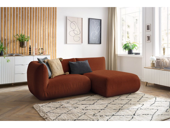 Canapé d'angle fixe LECOMTE avec 1 chauffeuse avec accoudoir 130 cm et 1 méridienne sans accoudoir