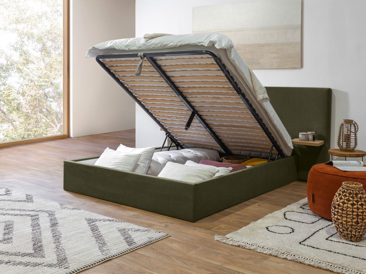 BLANDINE opbergbed in structuurstof met nachtkastjes