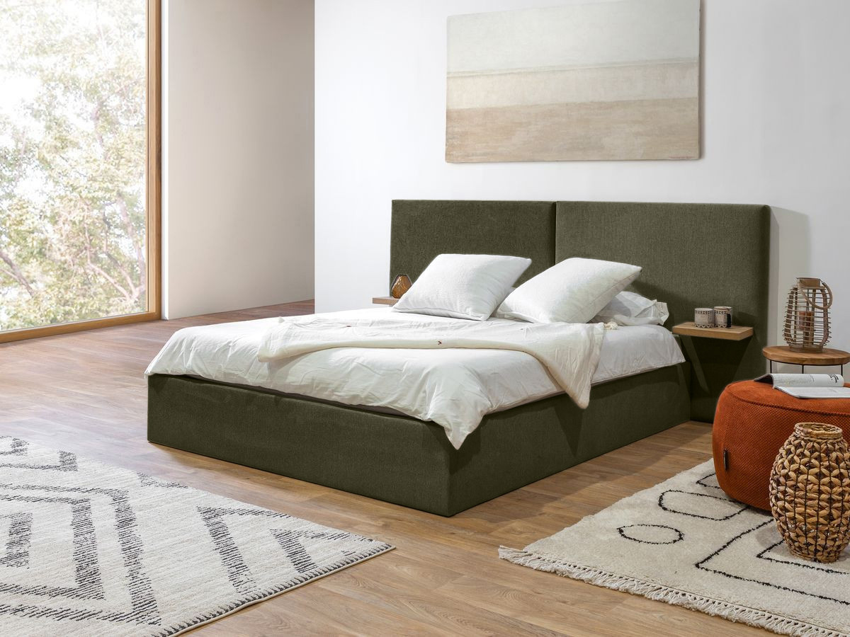 BLANDINE opbergbed in structuurstof met nachtkastjes