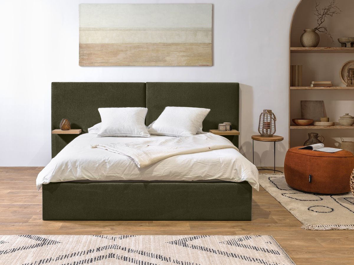 BLANDINE opbergbed in structuurstof met nachtkastjes