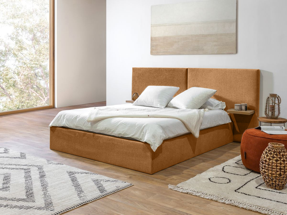 BLANDINE opbergbed in structuurstof met nachtkastjes
