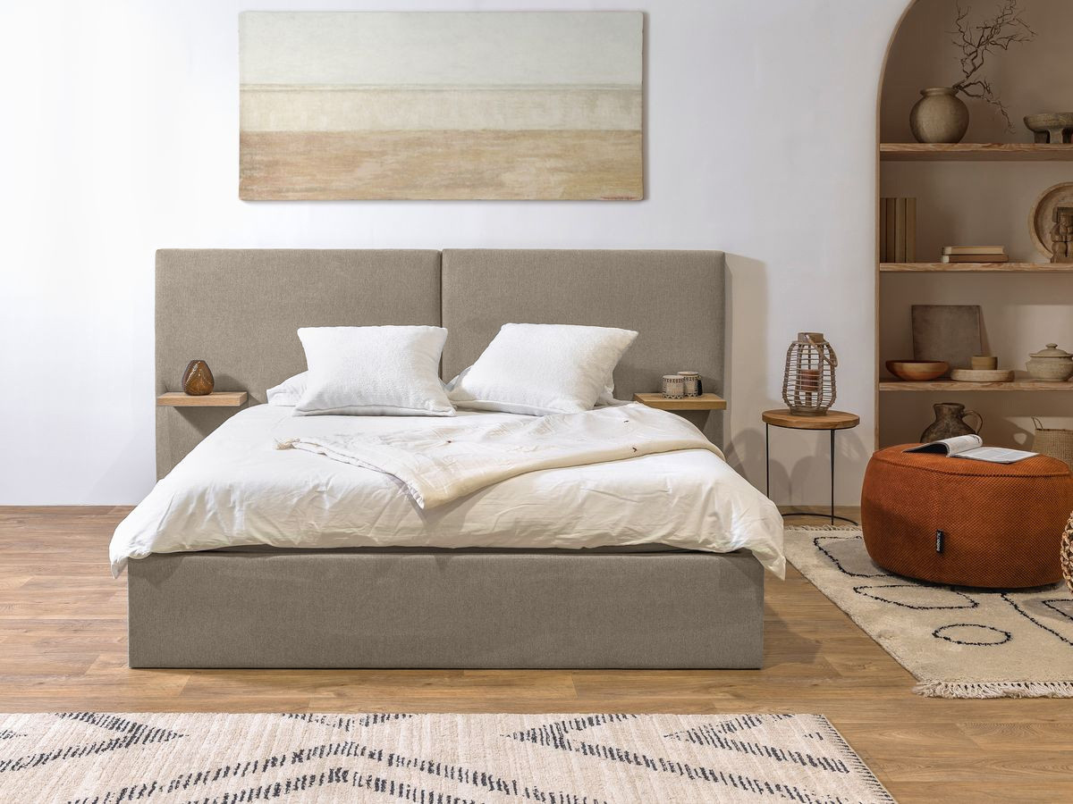 BLANDINE opbergbed in structuurstof met nachtkastjes