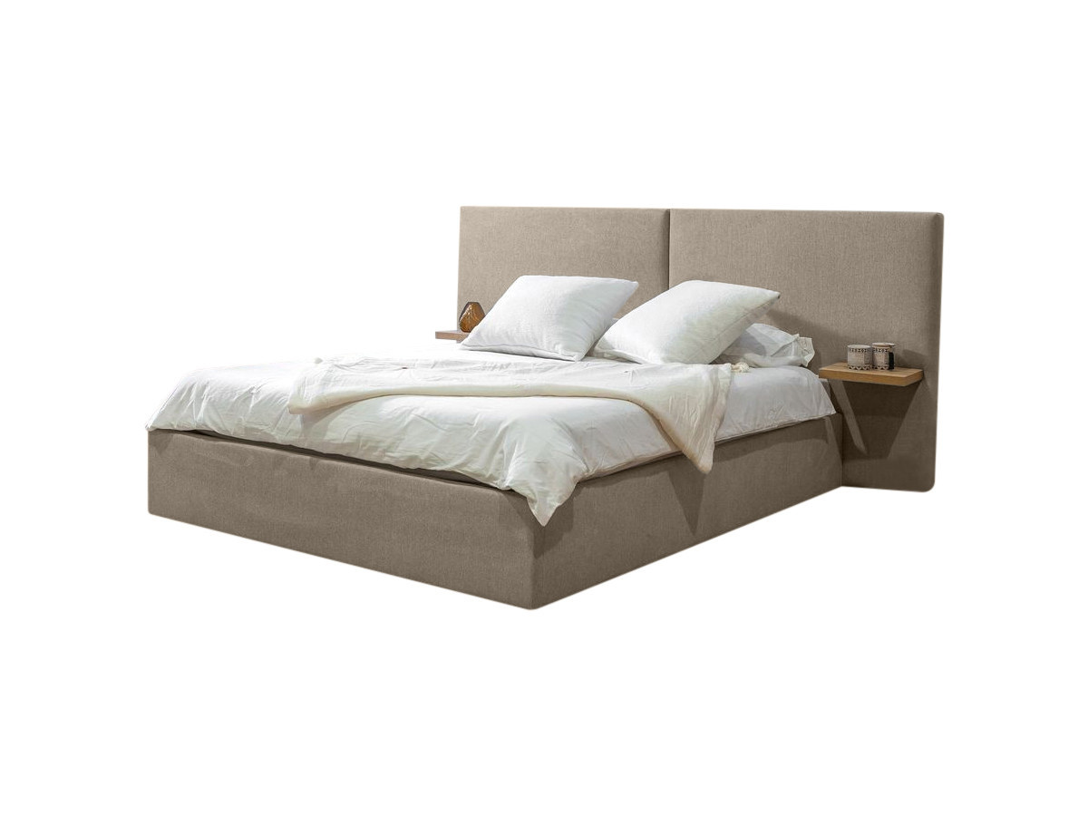 Lit coffre ELEONORE tissu texturé avec tablettes chevets