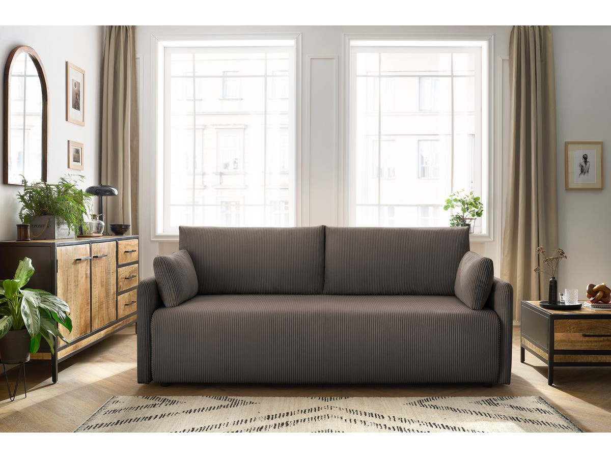 Canapé droit convertible coffre MARCEL velours côtelé taupe BOBOCHIC 3 places - Vue supplémentaire 3