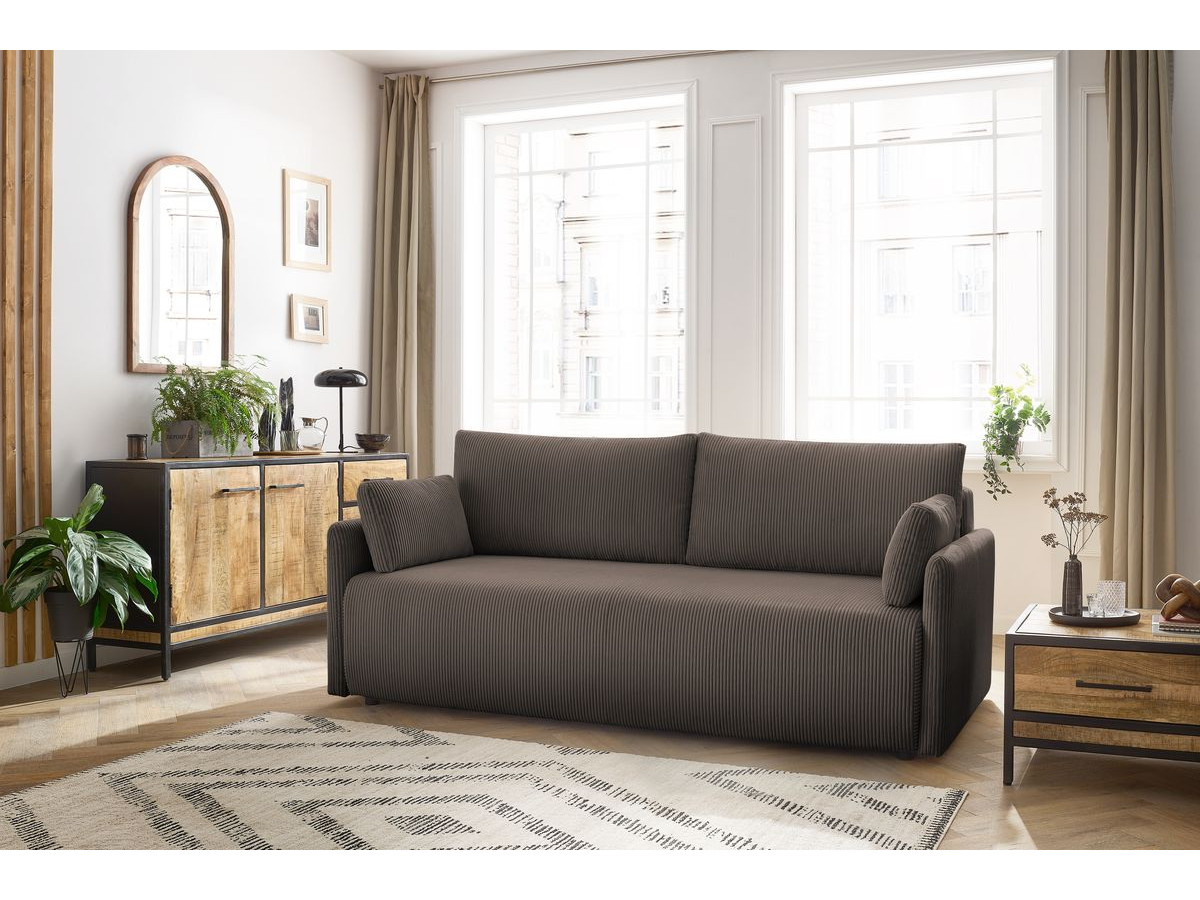 Canapé droit convertible coffre MARCEL velours côtelé taupe BOBOCHIC 3 places - Vue supplémentaire 2