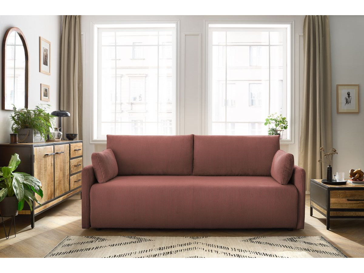 Canapé droit convertible coffre MARCEL velours côtelé rose BOBOCHIC 3 places - Vue supplémentaire 3