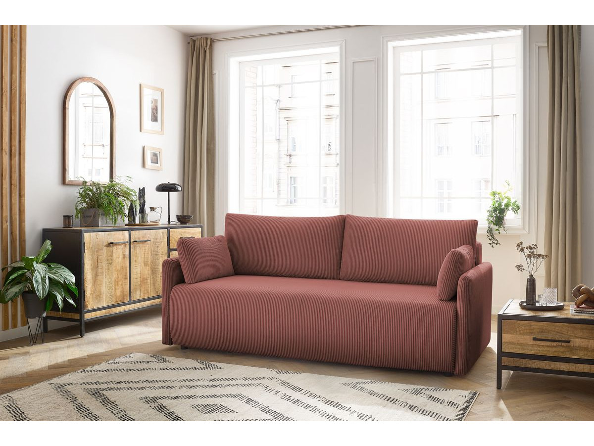 Canapé droit convertible coffre MARCEL velours côtelé rose BOBOCHIC 3 places - Vue supplémentaire 2