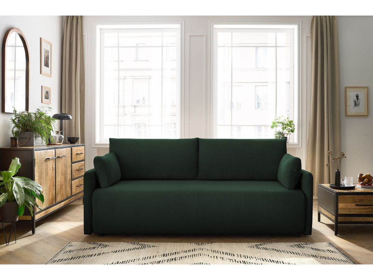 Canapé droit convertible coffre MARCEL velours côtelé vert BOBOCHIC 3 places - Vue supplémentaire 3