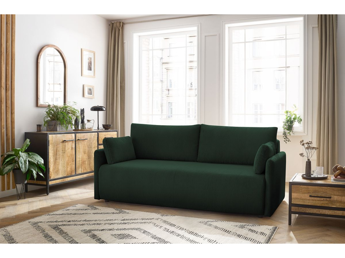 Canapé droit convertible coffre MARCEL velours côtelé vert BOBOCHIC 3 places - Vue supplémentaire 2